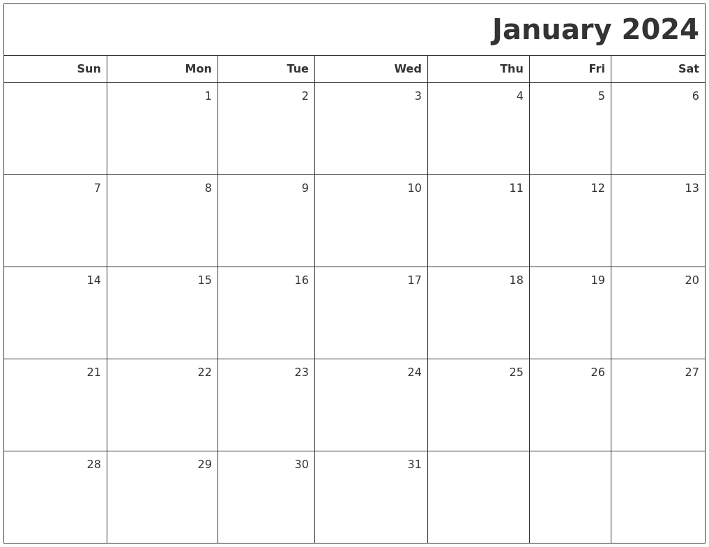 January 2024 Printable Blank Calendar