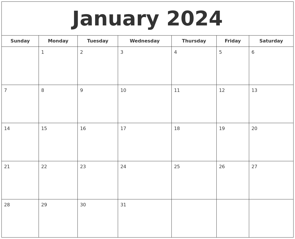 2024 January Calendar Printable Free Pdf One Page Printable Debbi Ethelda