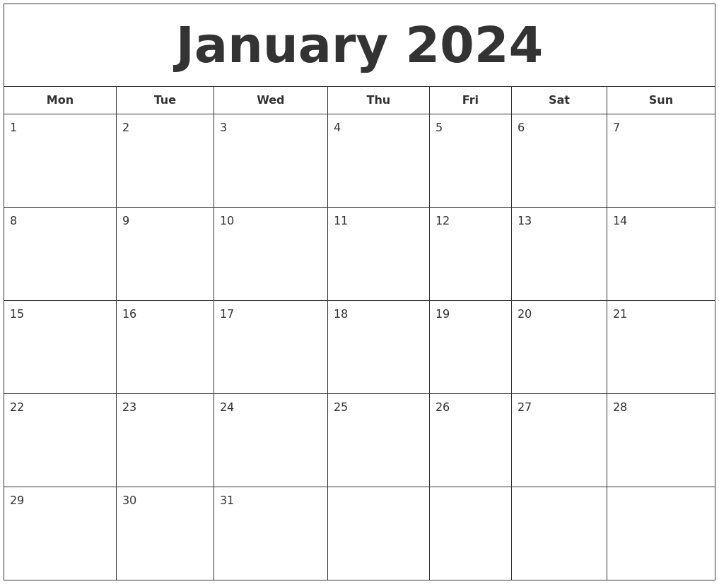 January 2024 Printable Calendar