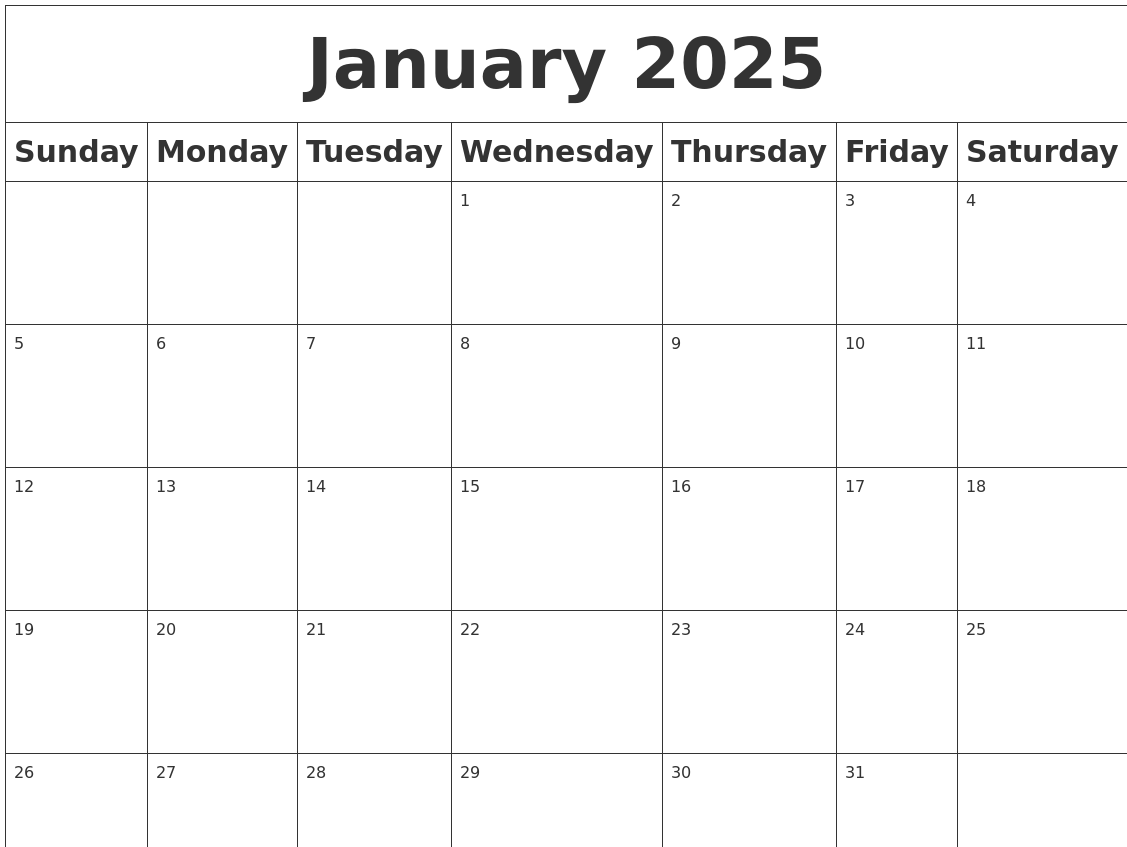 January 2025 Weekly Calendar Printable