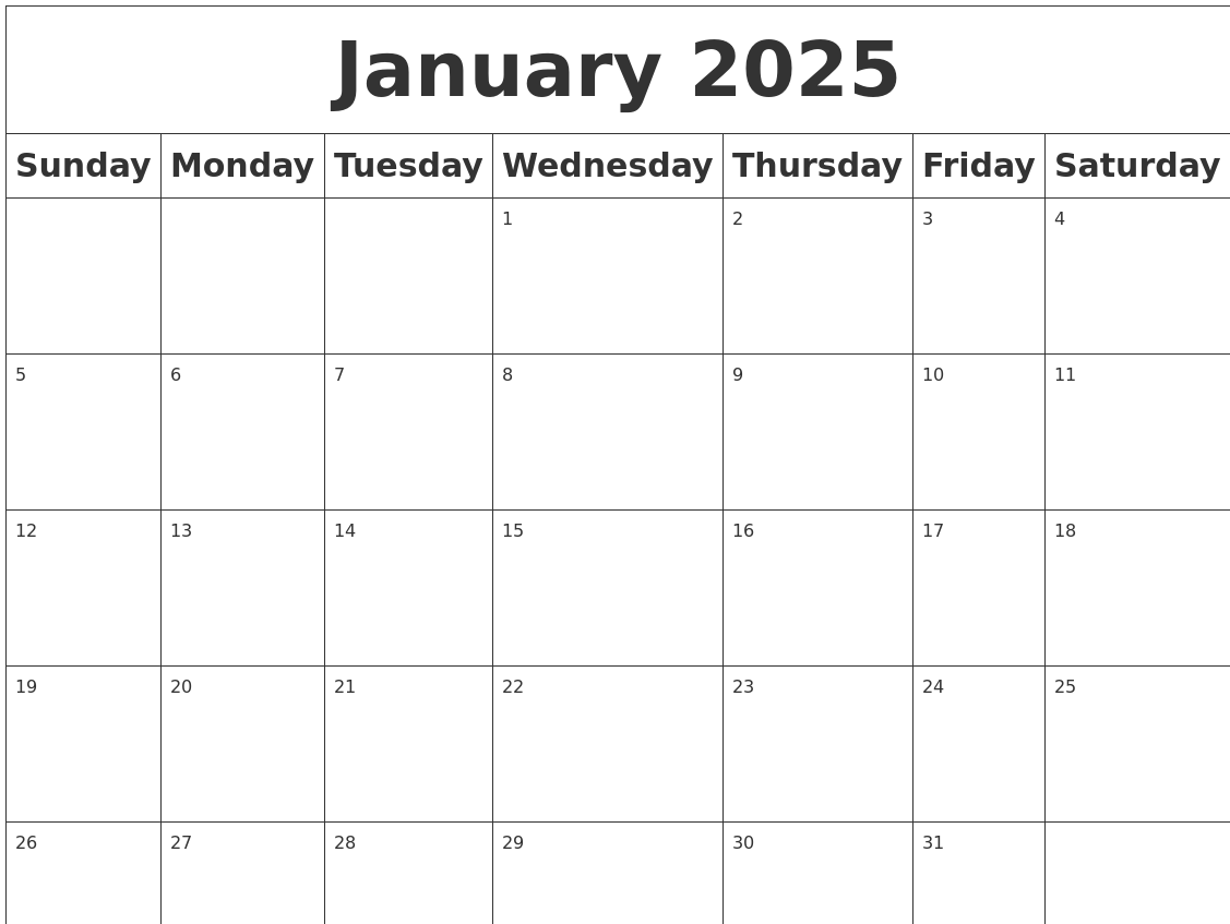 January Calendar 2025 Printable Free