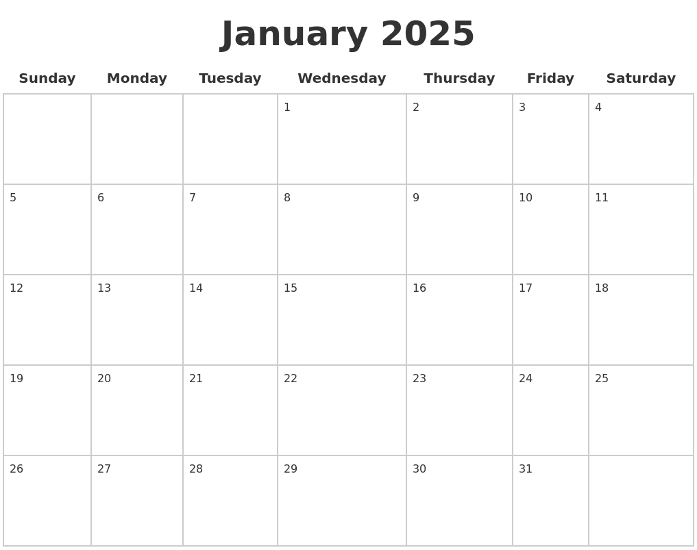 January 2025 Blank Calendar Pages