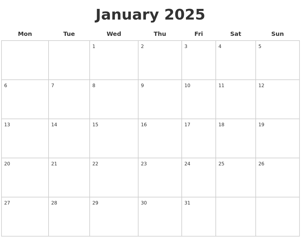 January 2025 Blank Calendar Pages