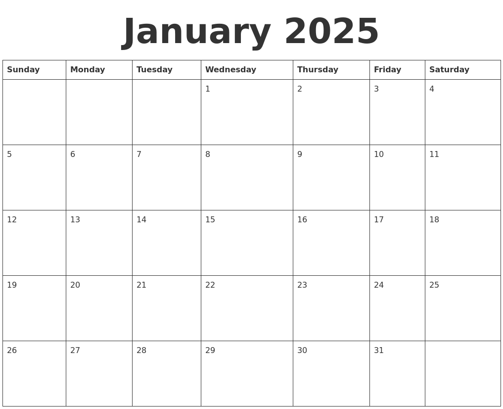 January 2025 Blank Calendar Template