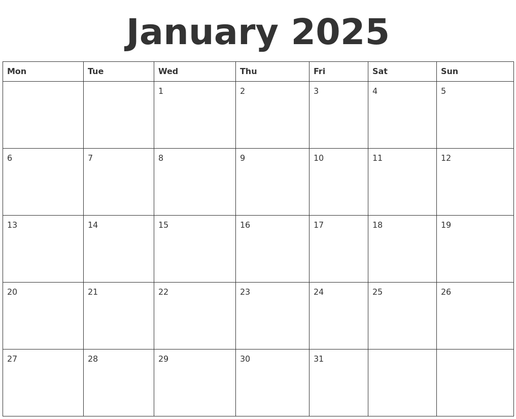 January 2025 Blank Calendar Template