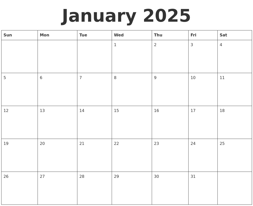 January 2025 Blank Calendar Template