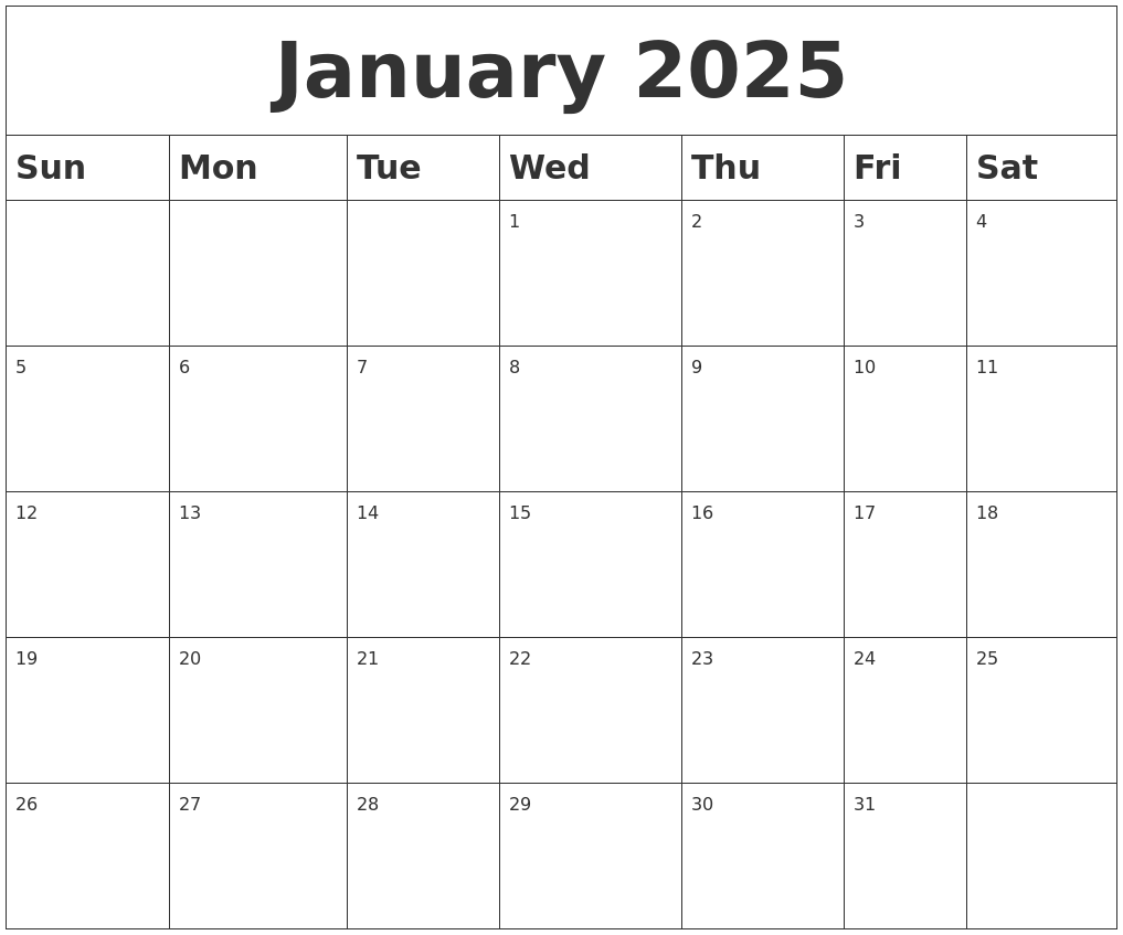 January 2025 Blank Calendar