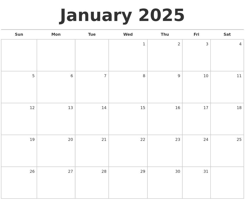 January 2025 Calendar Printable Gambaran
