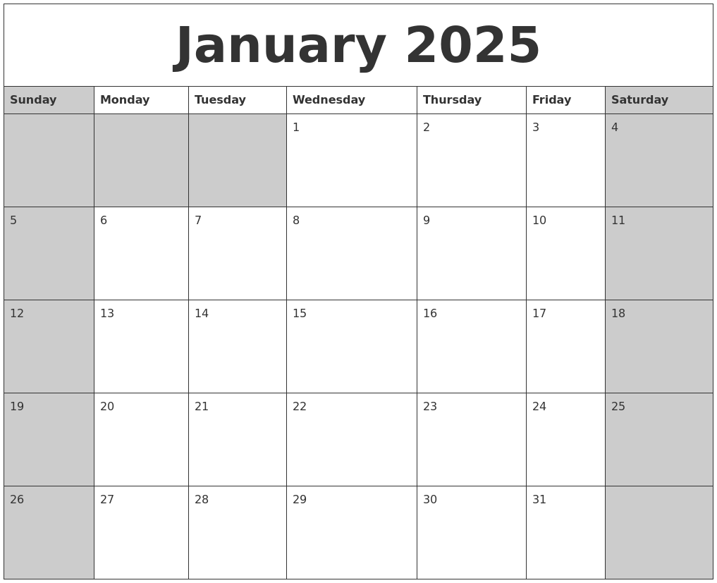 Key West Calendar January 2025