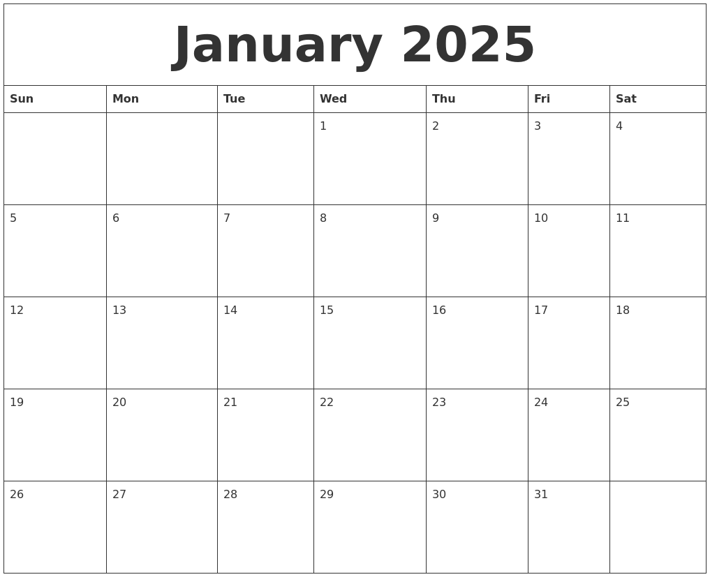 January 2025 Calendar Canada