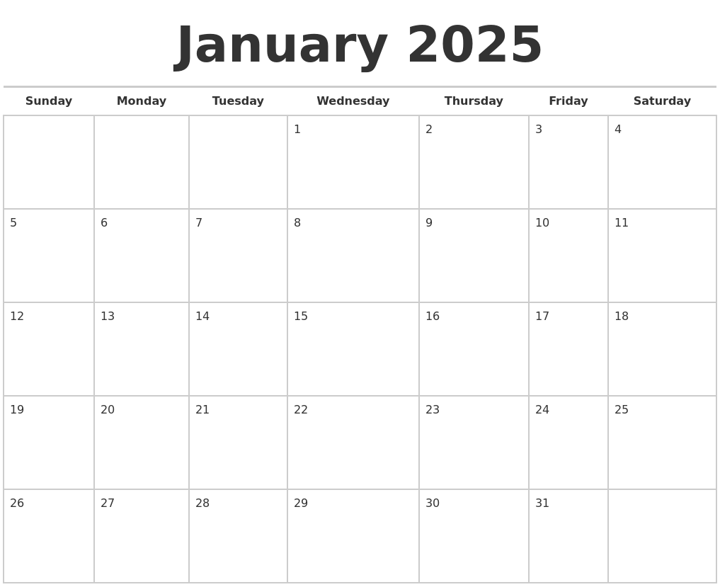 January 2025 Calendars Free