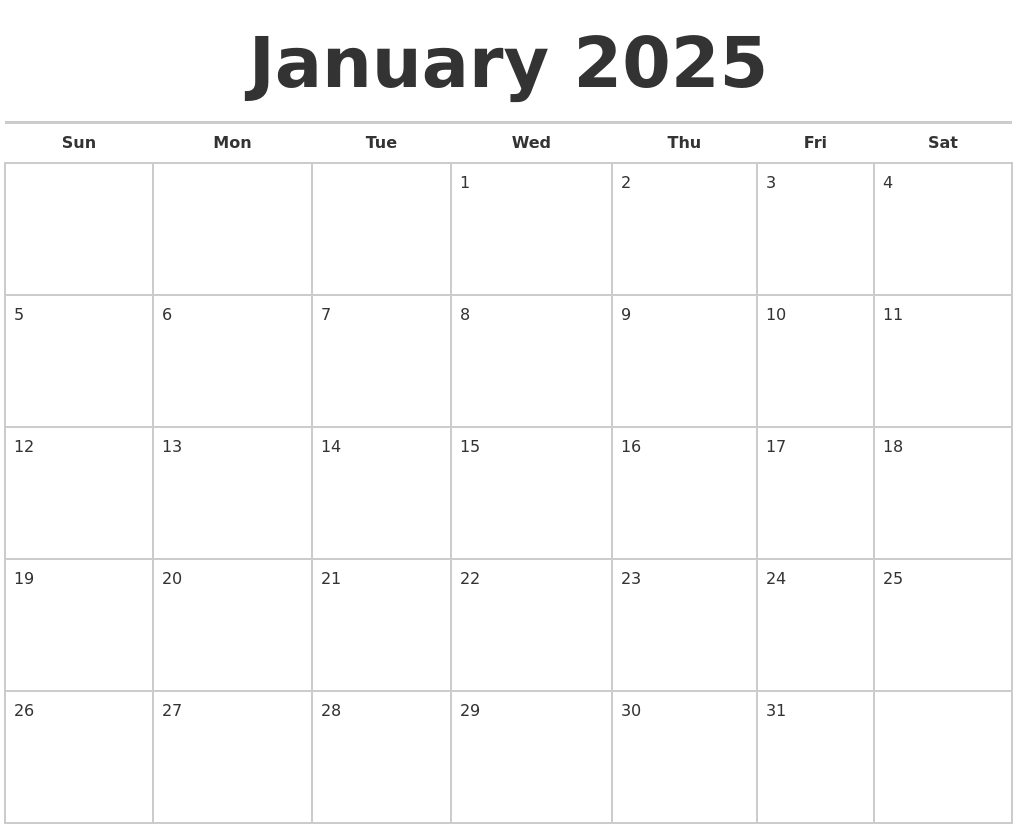 January 2025 Calendars Free