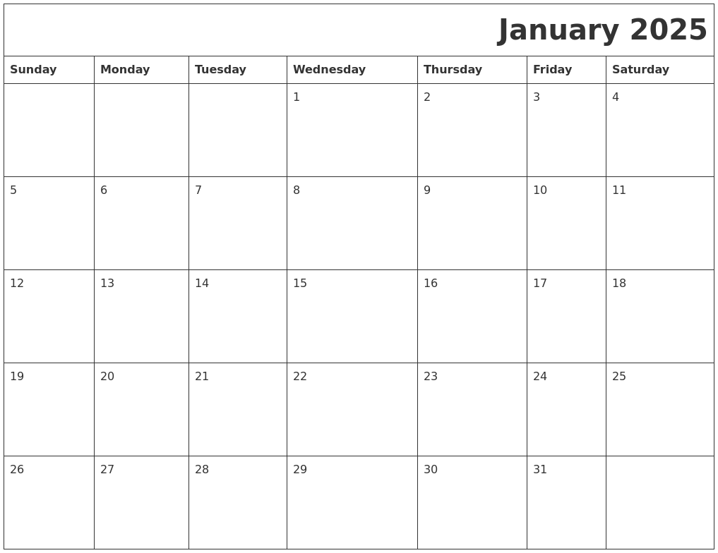 January 2025 Download Calendar