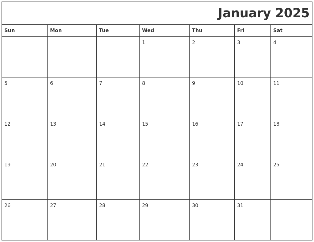 January 2025 Download Calendar