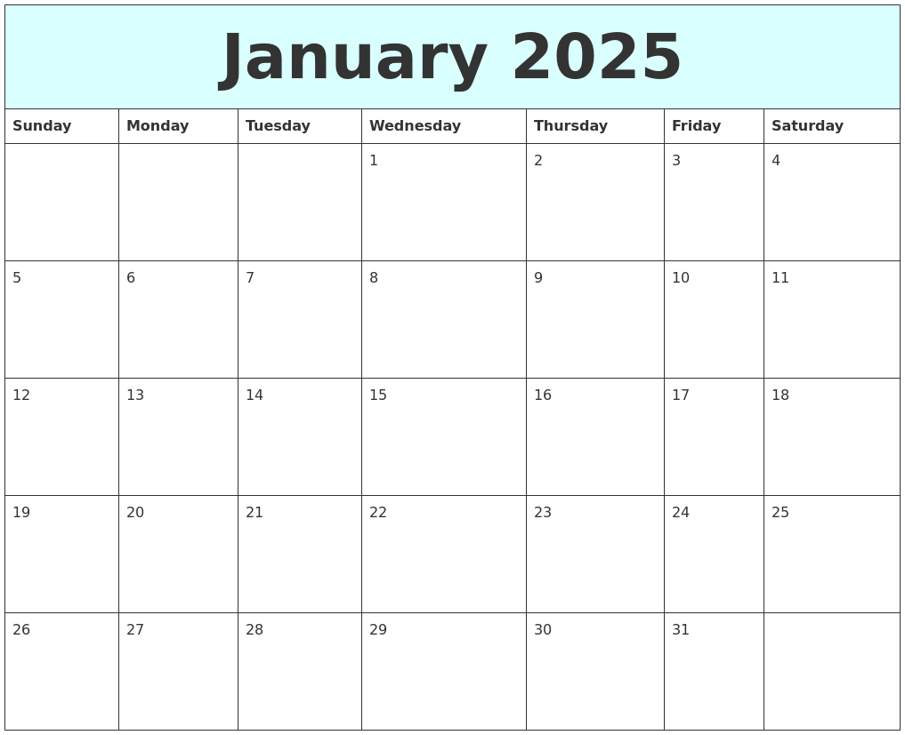 January 2025 Calendar Printable Monday Start