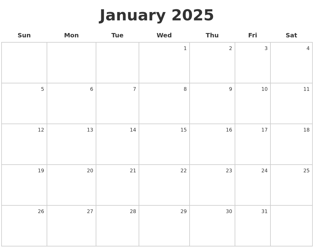 January 2025 Make A Calendar