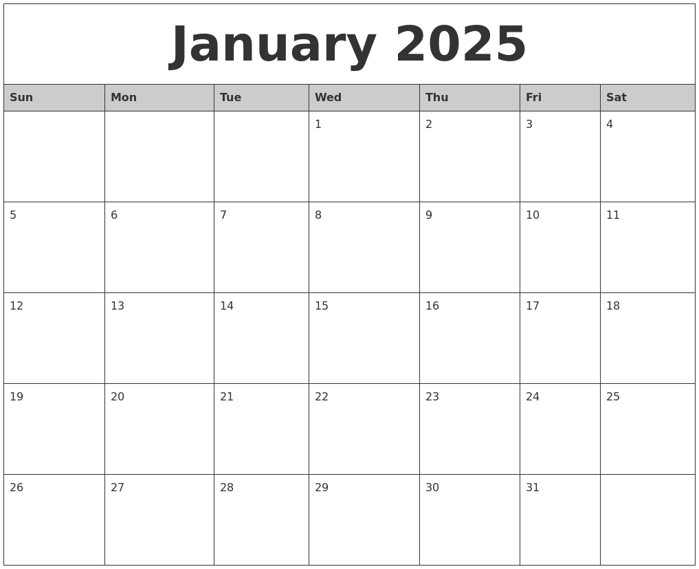 Free Printable 2025 Monthly Calendar Template Word