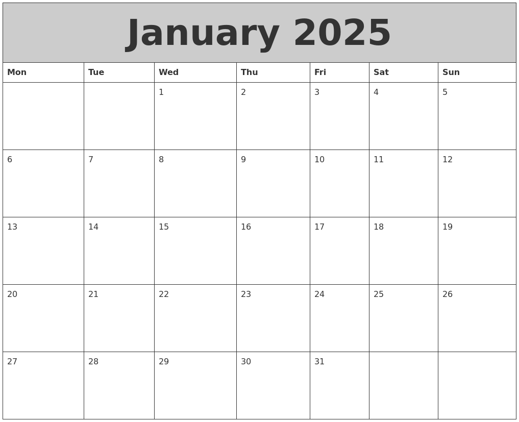 January 2025 My Calendar
