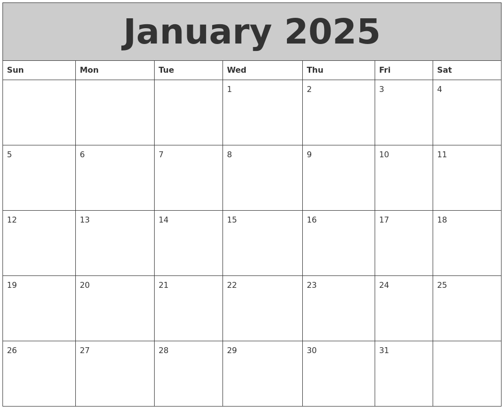 January 2025 My Calendar