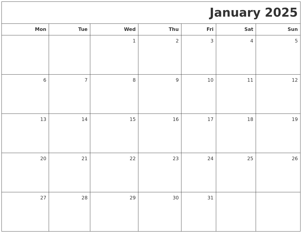 January 2025 Printable Blank Calendar