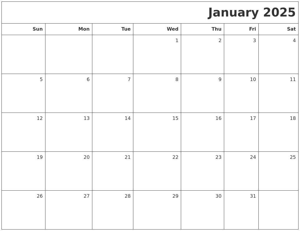 January 2025 Printable Blank Calendar