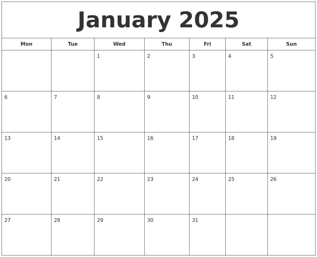 2025 Calendar With Holidays January