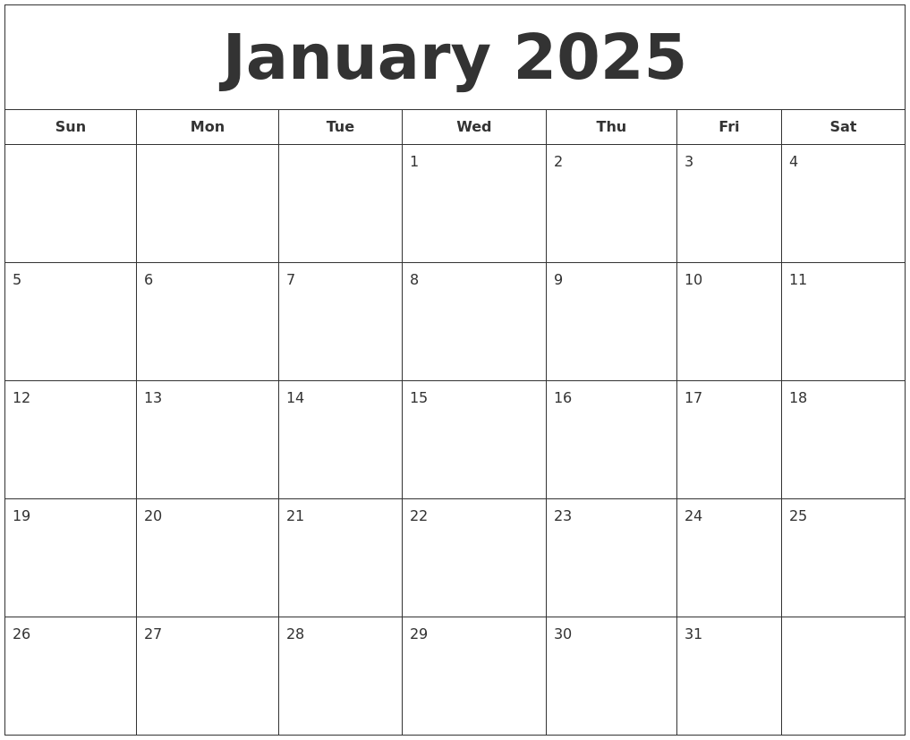 January 2025 Printable Calendar