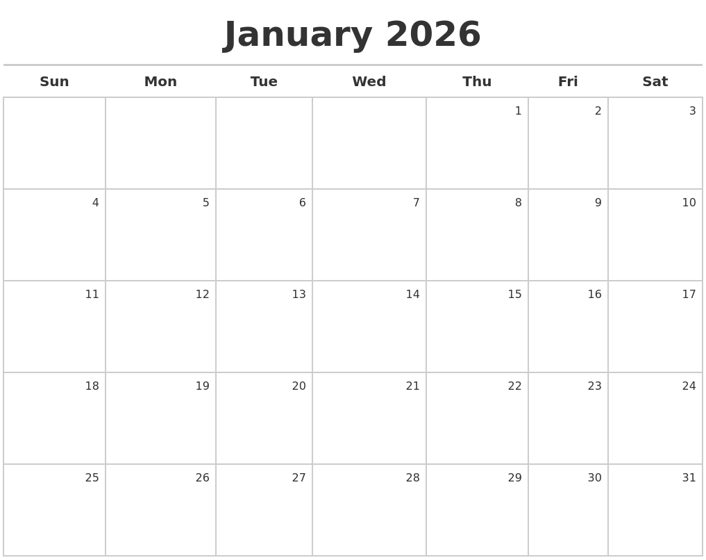 January 2026 Calendar Maker