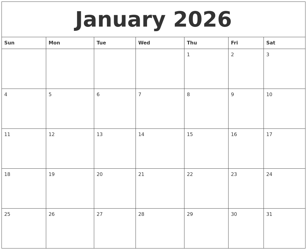 January 2026 Calendar