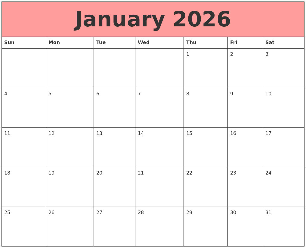 January 2026 Calendars That Work