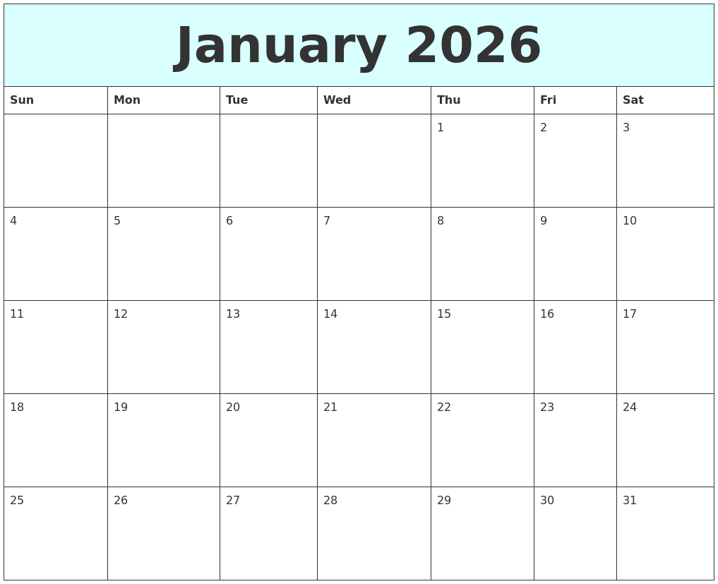 January 2026 Free Calendar