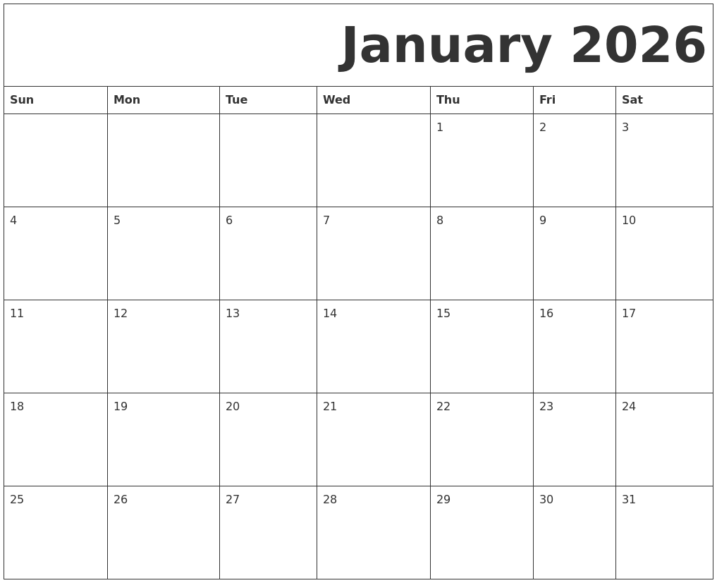 January 2026 Free Printable Calendar