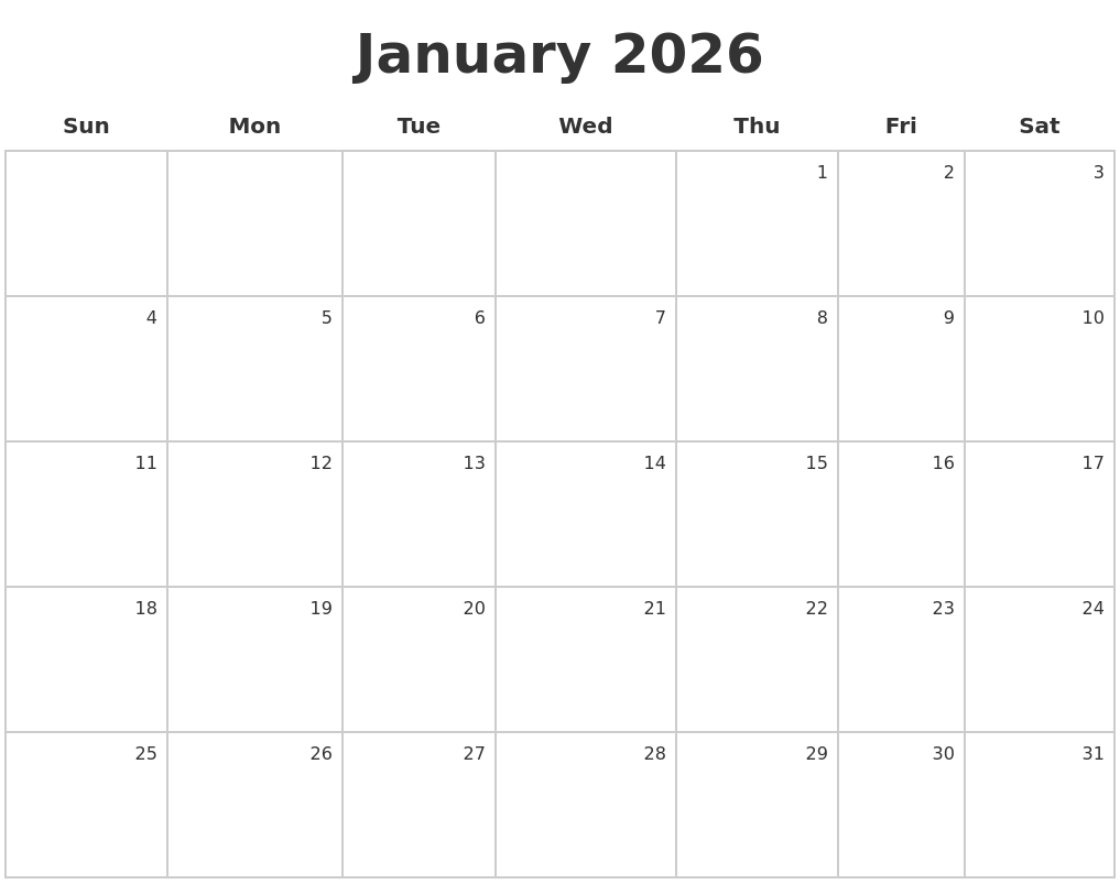 January 2026 Make A Calendar