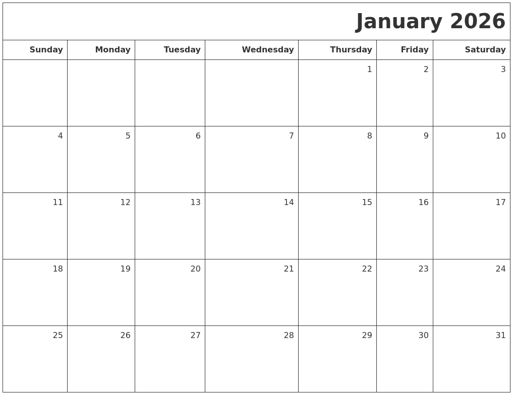 January 2026 Printable Blank Calendar