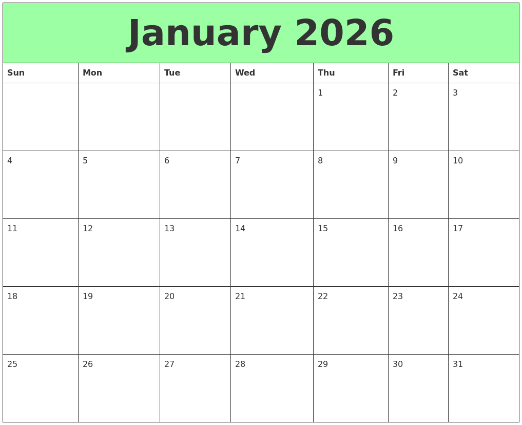 January 2026 Printable Calendars