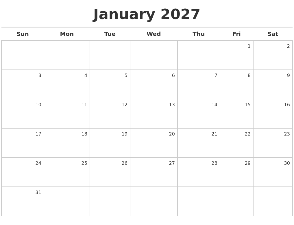 January 2027 Calendar Maker
