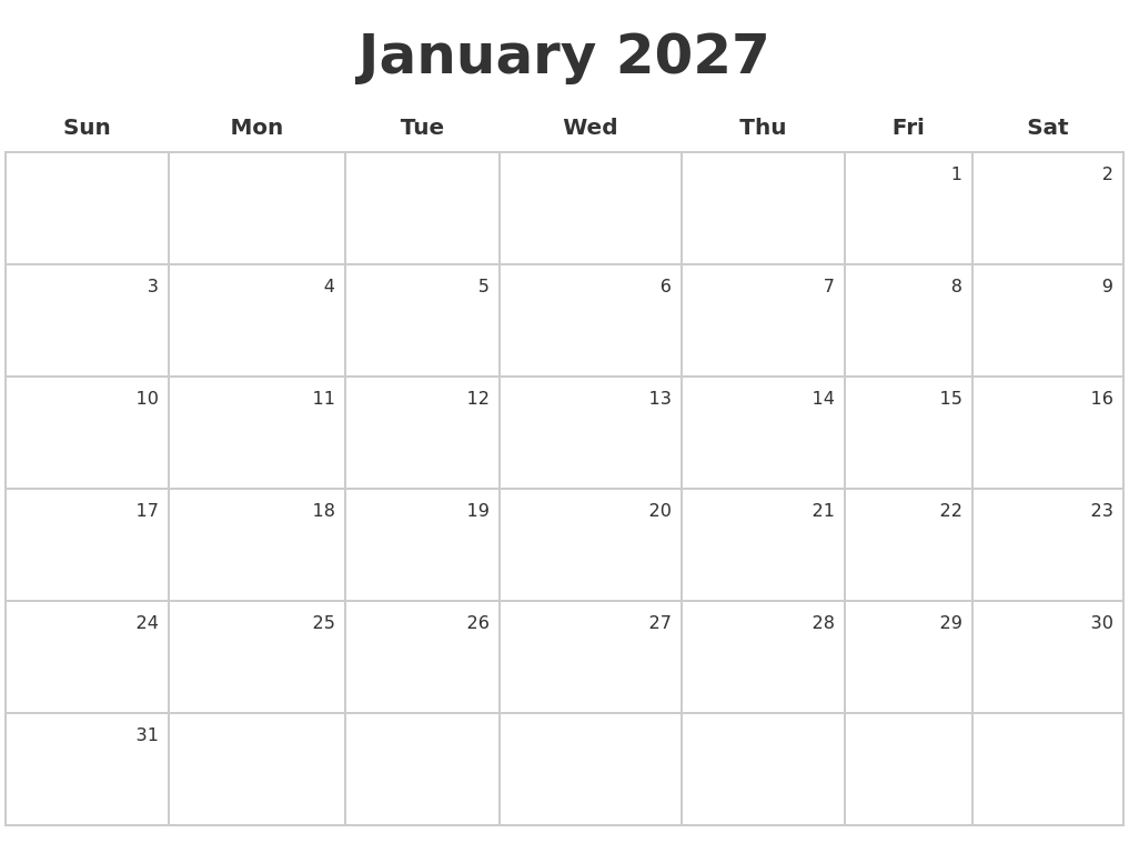 January 2027 Make A Calendar