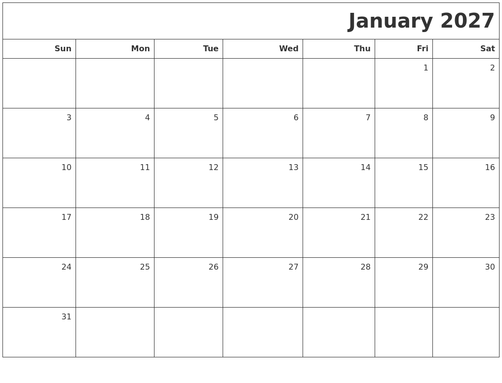 January 2027 Printable Blank Calendar