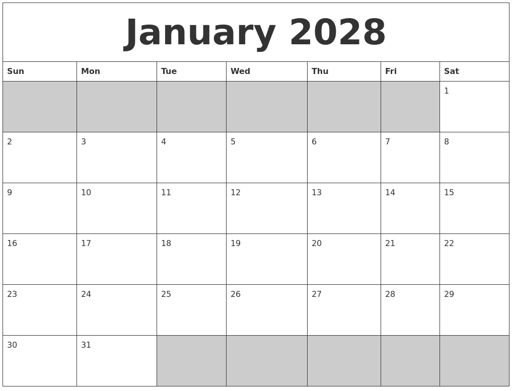 January 2028 Blank Printable Calendar