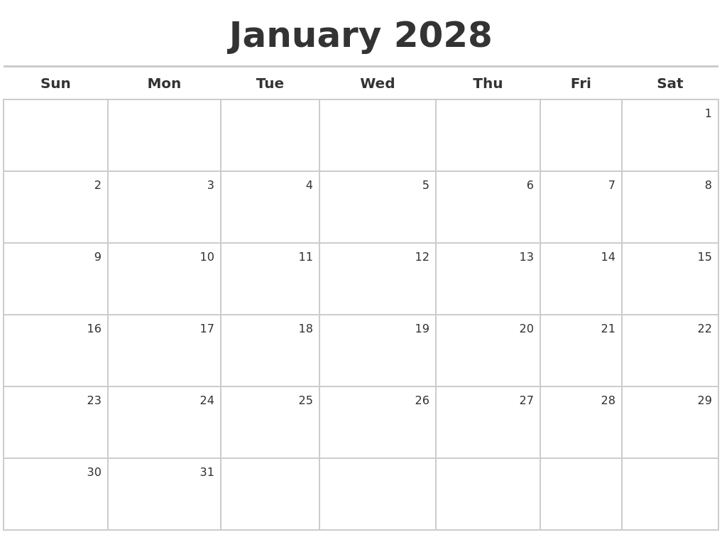 January 2028 Calendar Maker