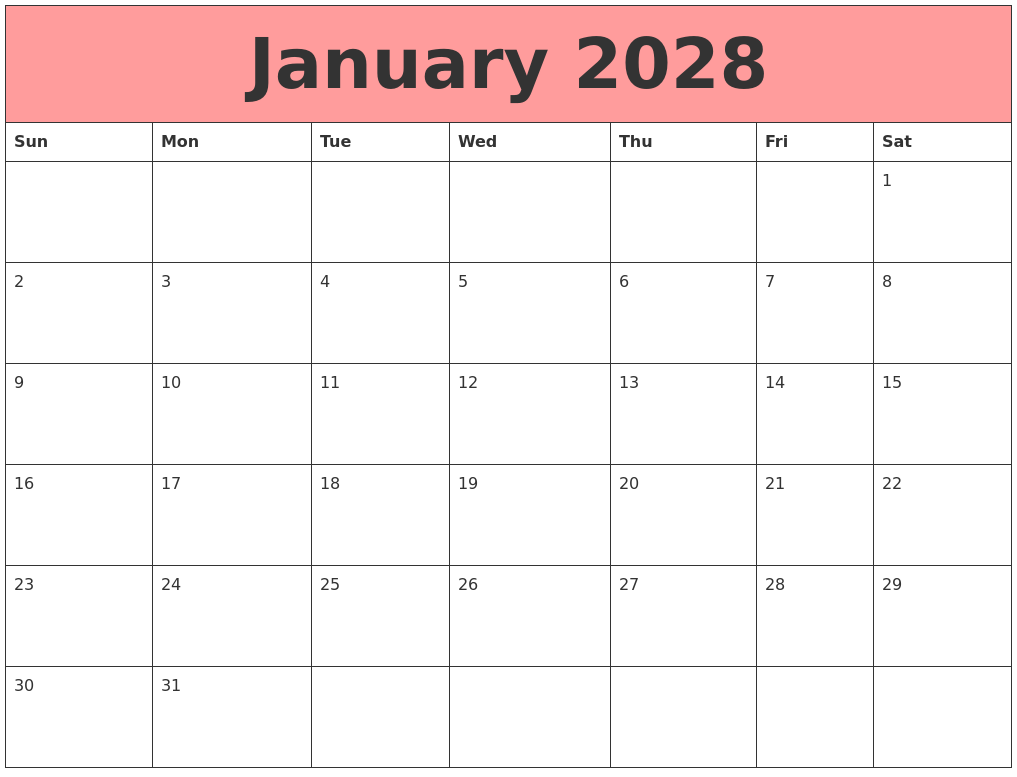 January 2028 Calendars That Work
