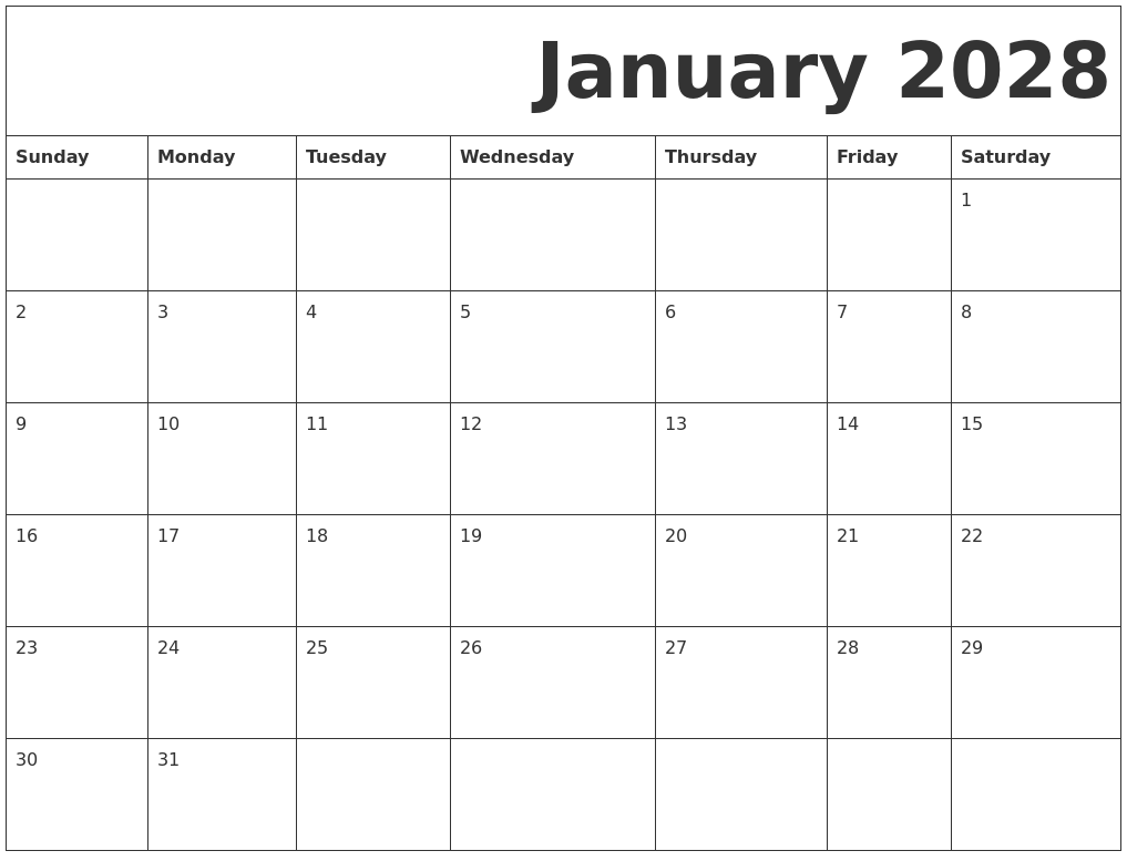 January 2028 Free Printable Calendar