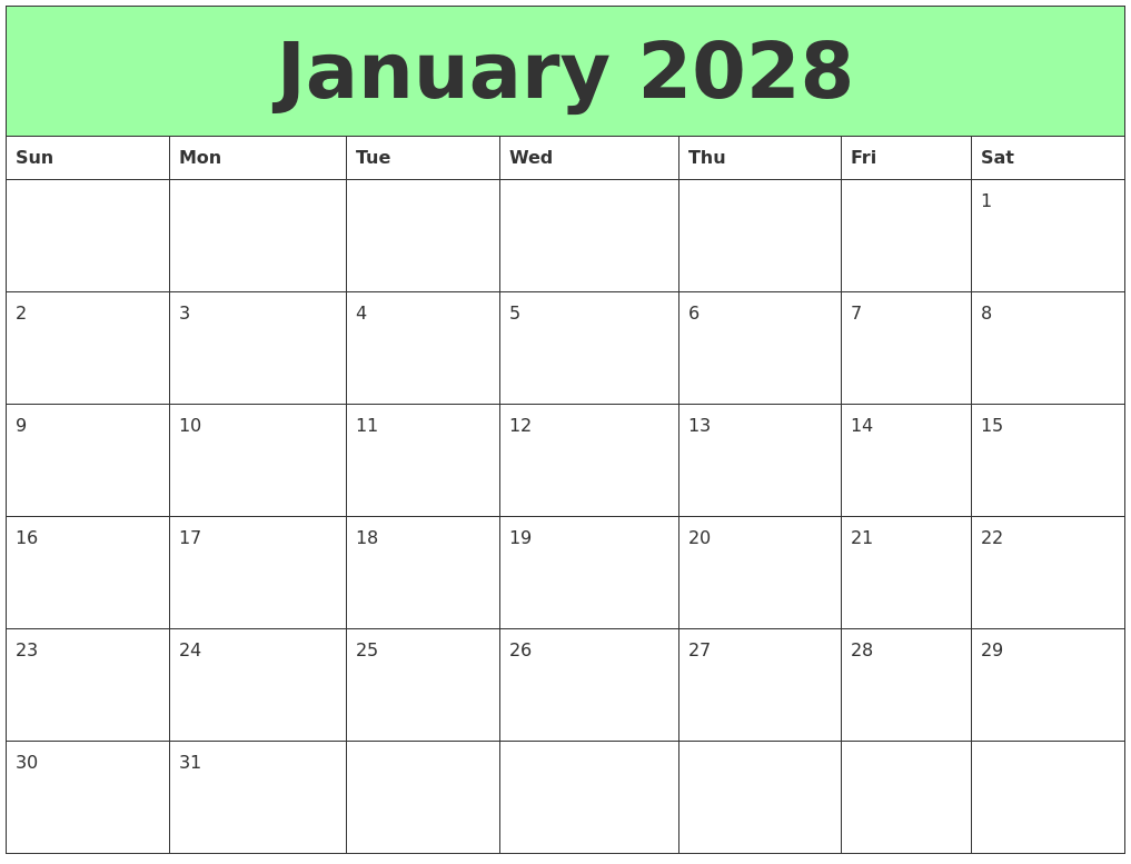 January 2028 Printable Calendars