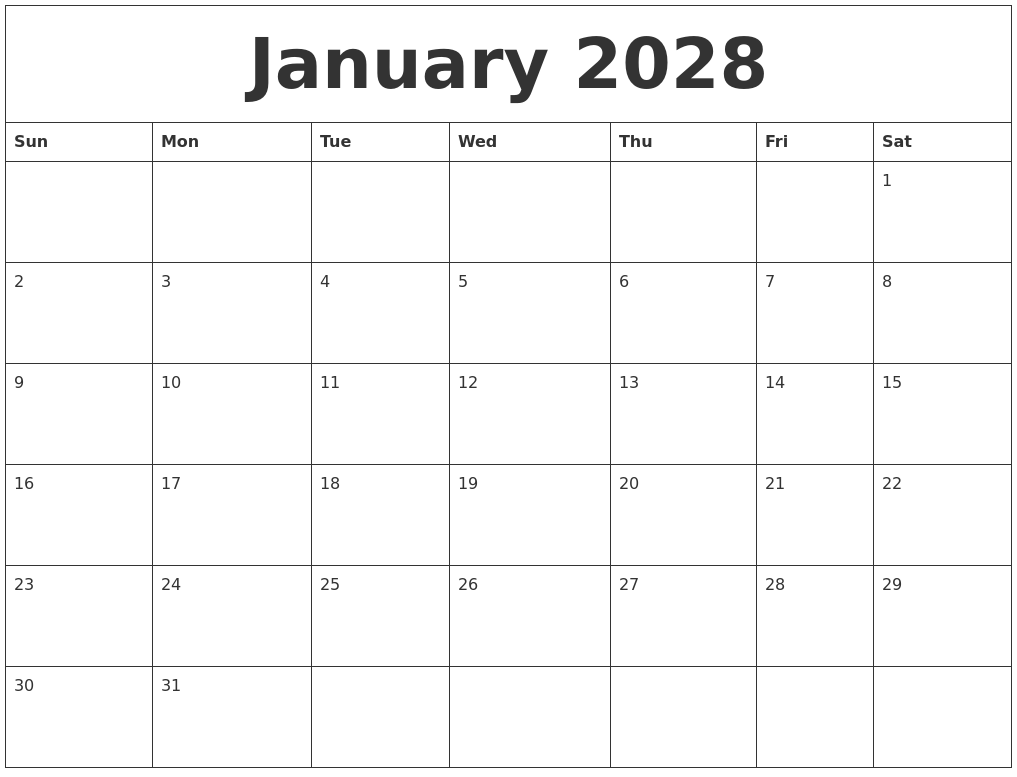 January 2028 Word Calendar
