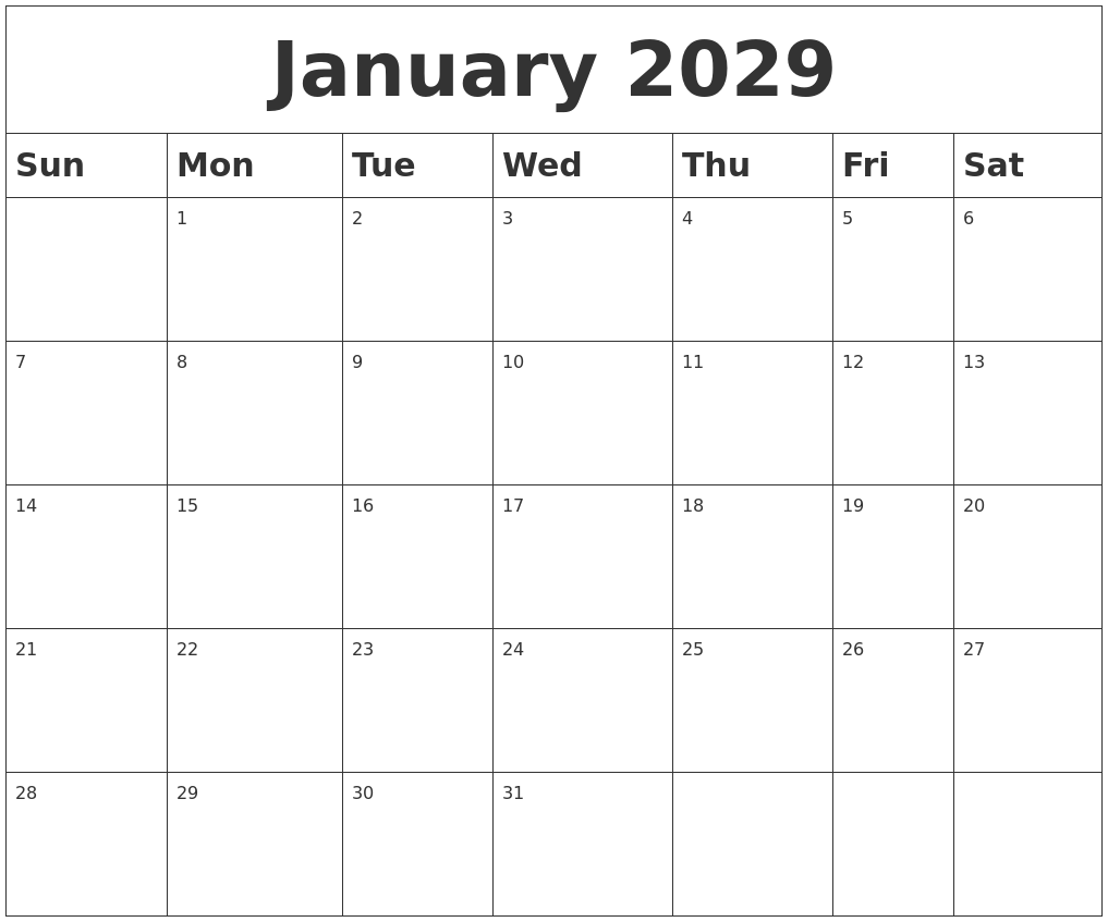 January 2029 Blank Calendar