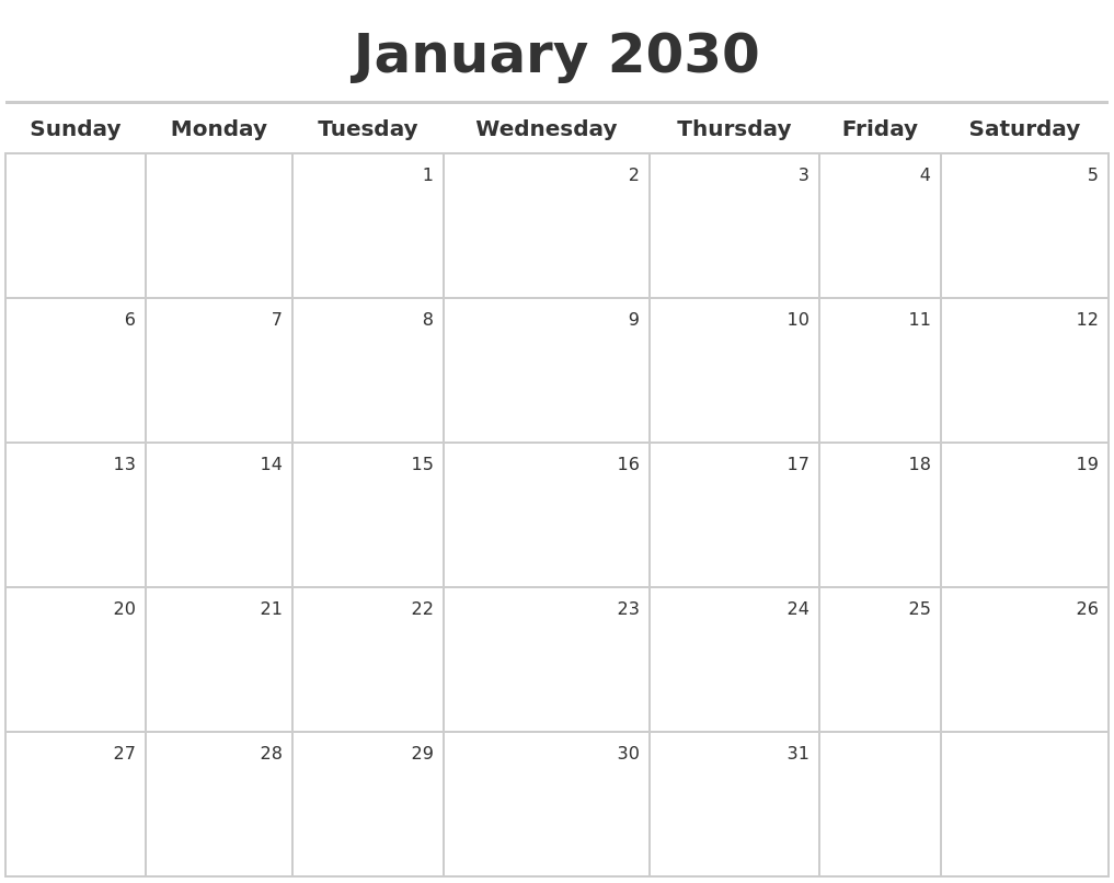 January 2030 Calendar Maker