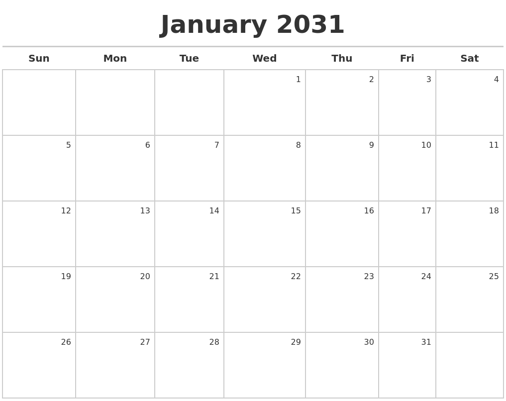 January 2031 Calendar Maker