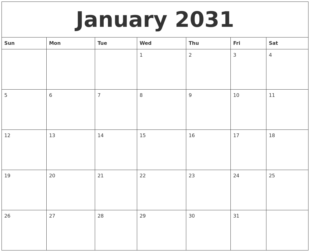 January 2031 Calendar