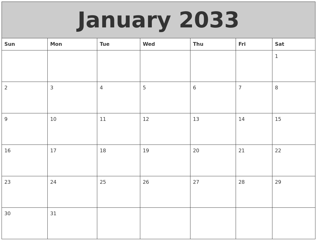 January 2033 My Calendar