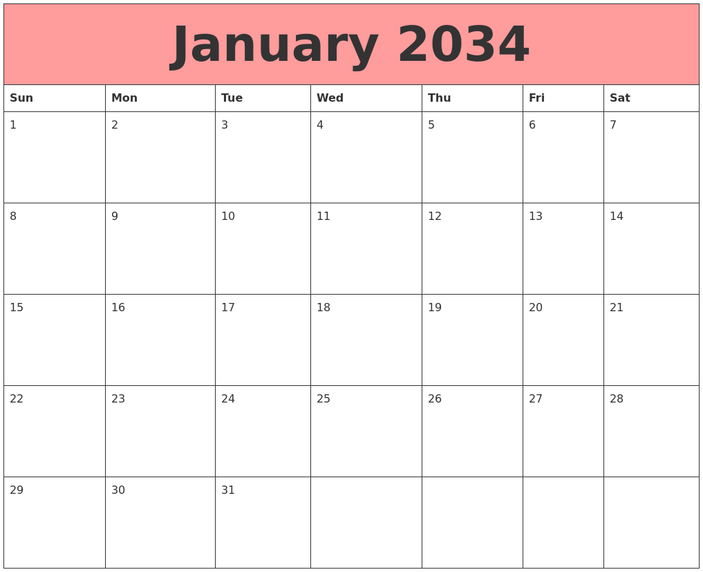 January 2034 Calendars That Work